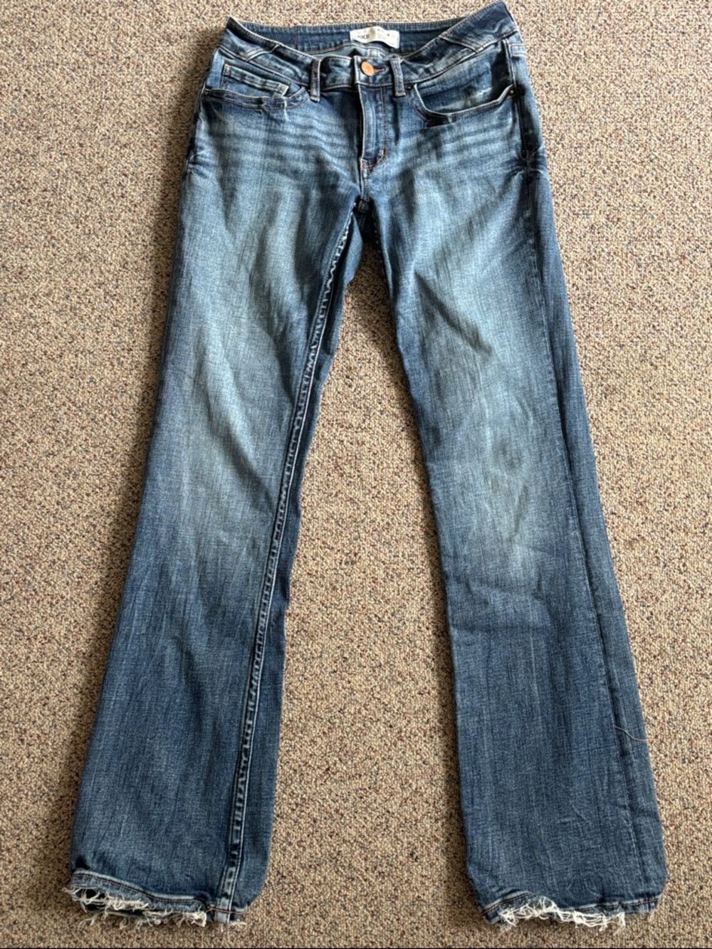 BKE Women's Blue Flare Jeans with Raw Hem